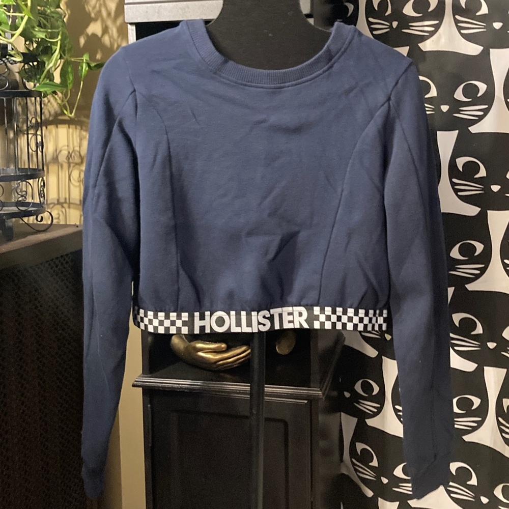 Navy Blue Hollister Crop Logo Band Sweater